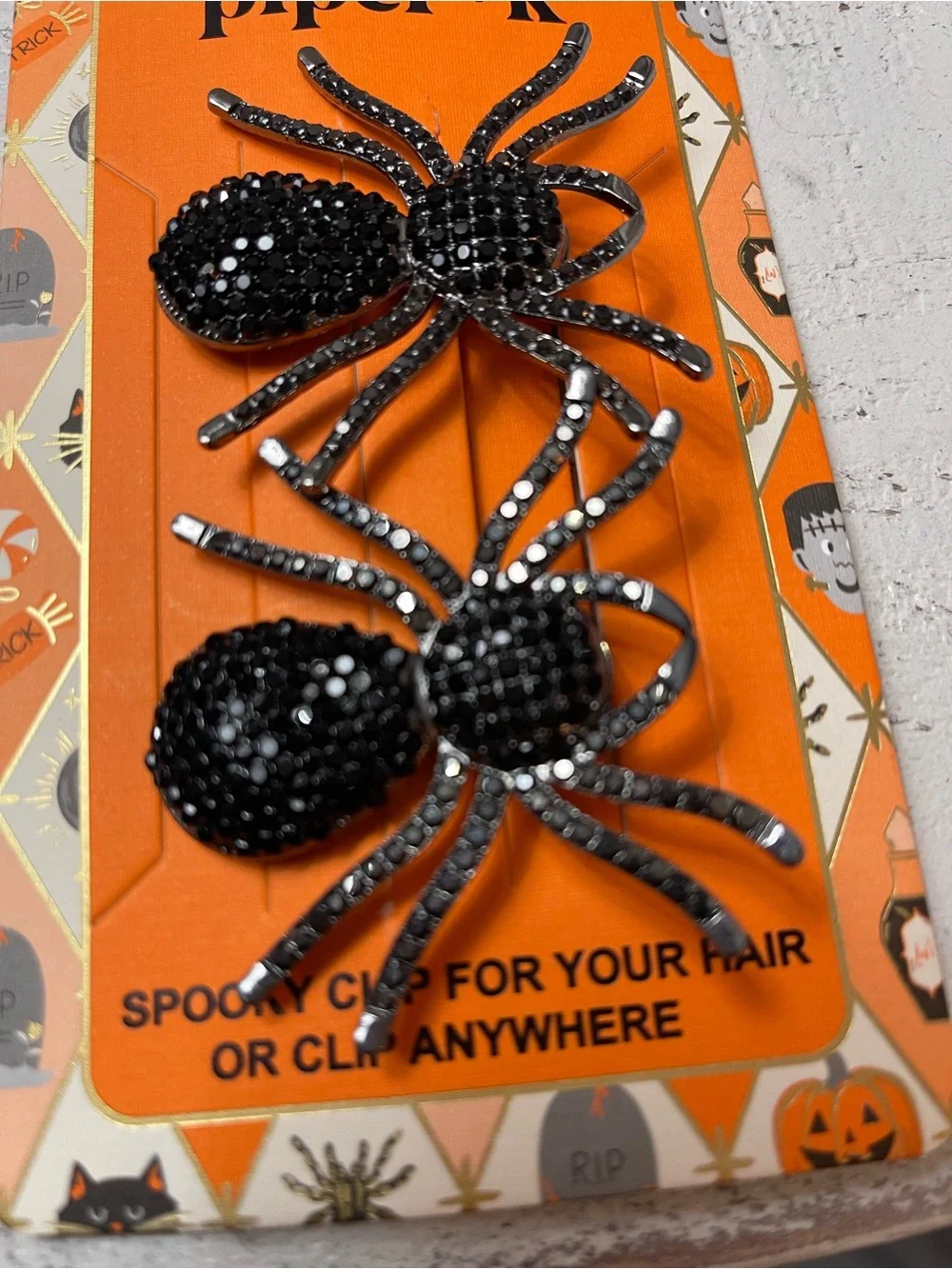 Piper Black Spider Hair Clips - Pair of Rhinestone Spiders